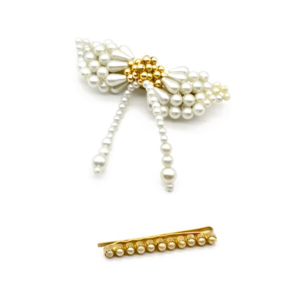 Fringe Beaded Hair Clip Barrette and Seed Pearl Bobby Pin, Faux Pearl - Picture 1 of 3